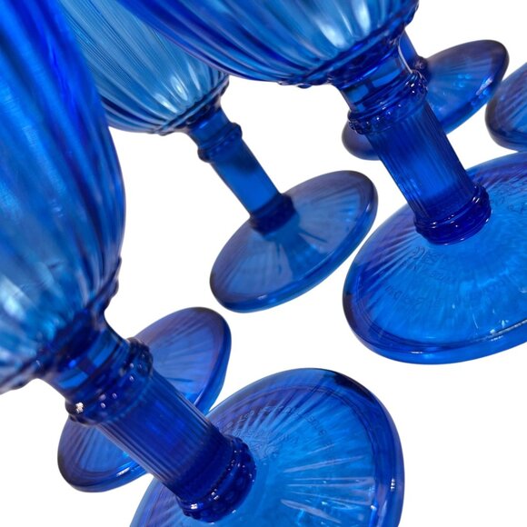 Vtg Le Cadeaux Blue Milano Wine Goblet Set of 6 Glasses Polycarbonate Taiwan - Picture 3 of 8